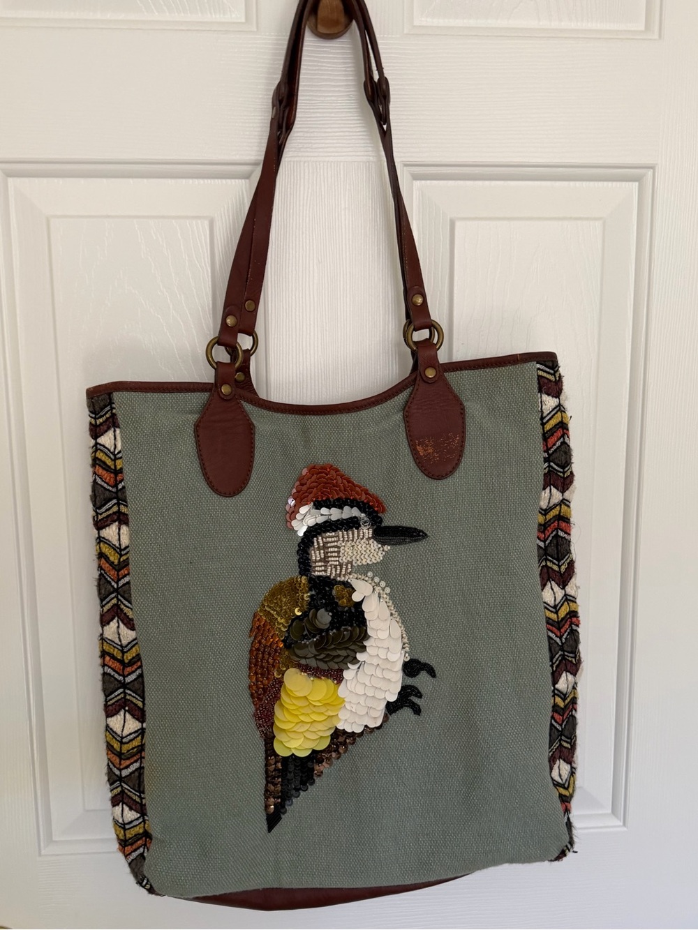 Anthropologie Jasper & Jeera Bird Canvas and Leather Tote